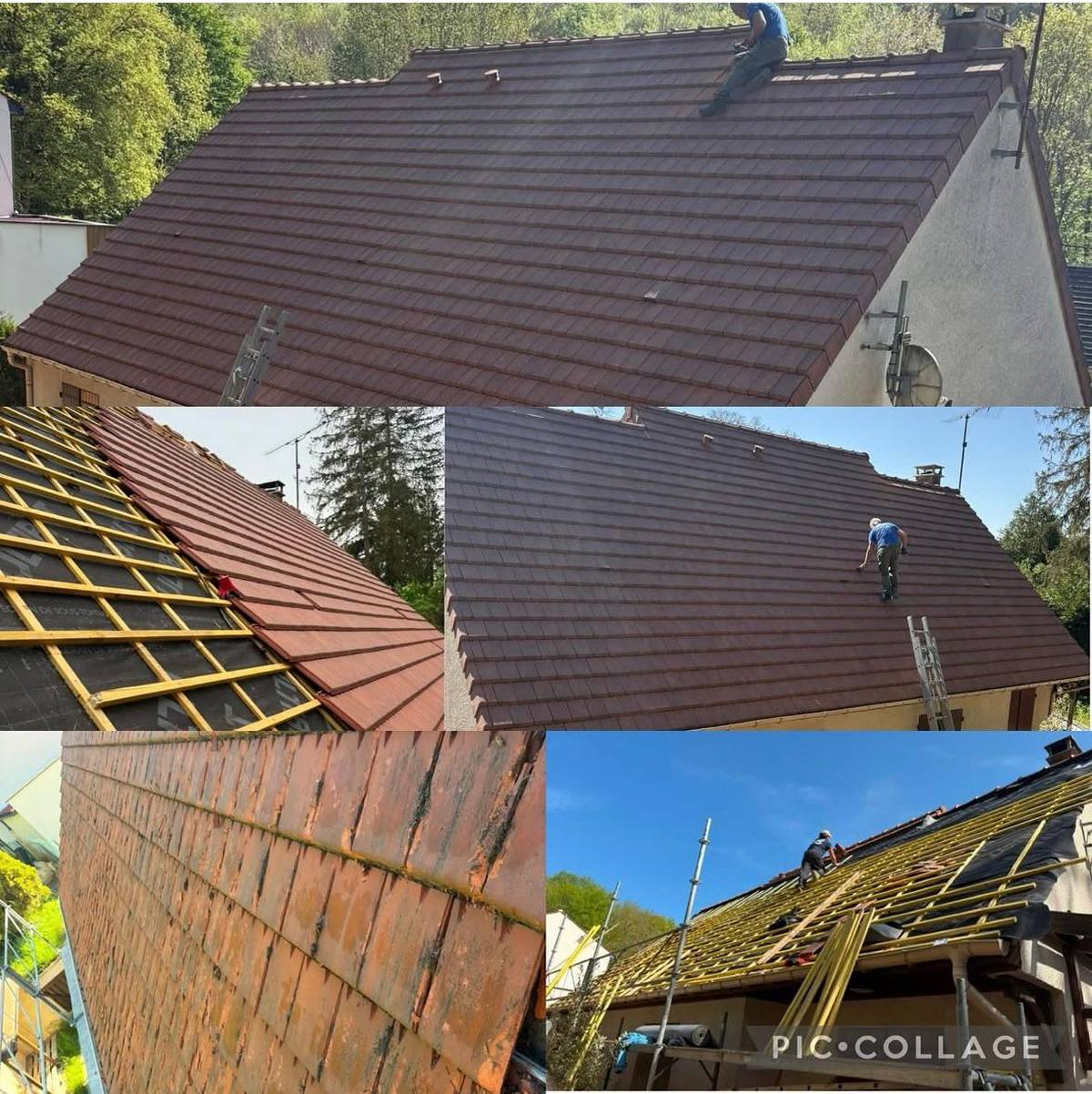 Réfection complète de toiture, étapes avant, pendant et après.